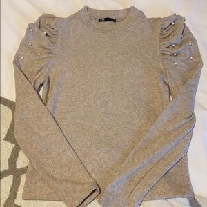 Zara Puff Sleeve Sweater with Pearls